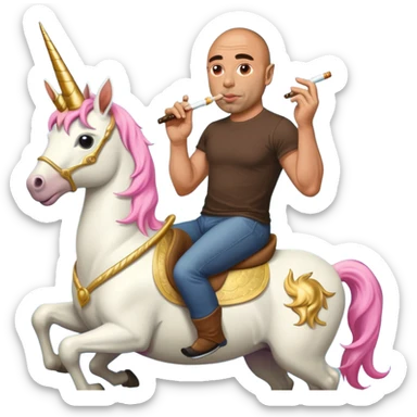Joe Rogan riding a unicorn while smoking weed. sticker