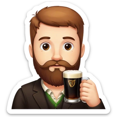 Tired, bearded man drinking a guinness sticker
