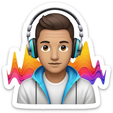 Electronic music DJ with headphones and colorful waveforms sticker
