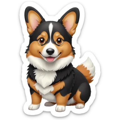 black tricolor corgi with no tail in snow sticker