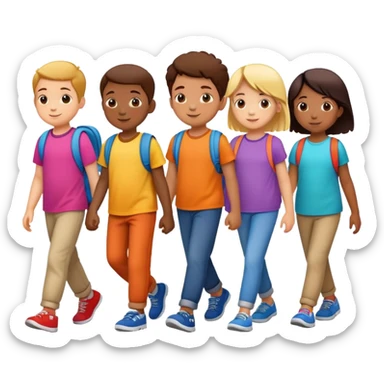 group of children walking in a line, fun and supportive sticker