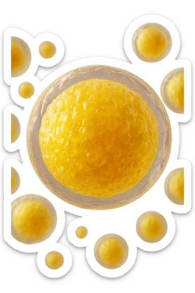 cellule di grasso anatomiche gialle realistiche umane fluttuano in aria, iperrealistico 4k sticker