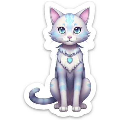 Kawaii dark edgy fantasy pastel ethereal feline fursona animal creature full body sticker