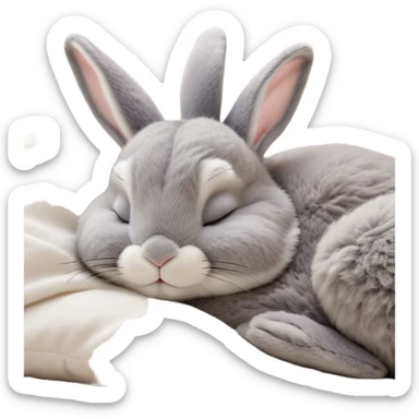 Meme-Worthy Cute Sleeping Grey Rabbit Portrait Emoji, Head resting peacefully with a contented smile, showcasing a delightfully compact build and a luxuriously soft grey fur, eyes shut in a serene nap, Simplified yet hilariously adorable features, highly detailed, glowing with a soft, drowsy light, high shine, relaxed and utterly lovable, stylized with an air of playful laziness, bright and heartwarming, soft glowing outline, capturing the essence of a comically sleepy bunny, so meme-worthy it feels like it could instantly become the next viral sensation of adorable slumber! sticker