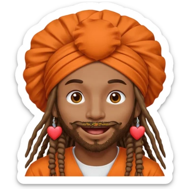 Brownskin man with long dreadlocks orange shirt add white ruffled turban with hearts in both eyes mouth open  sticker