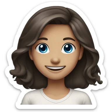 Dark brown long hair girl with blue eyes smilin sticker