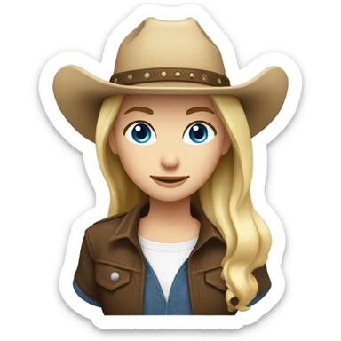 Girl with blond hair and blue eyes with dark brown cowboy hat  sticker