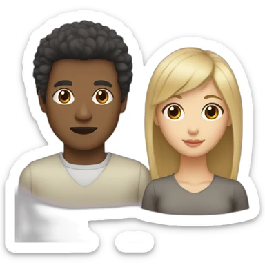 couple (1st asian woman with blonde bangs and dark hair with brown eyes 2nd black man with afro hair and brown eyes) sticker