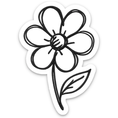 hand drawn outlined icon of a pink flower, no fill, transparent background, thick lines sticker