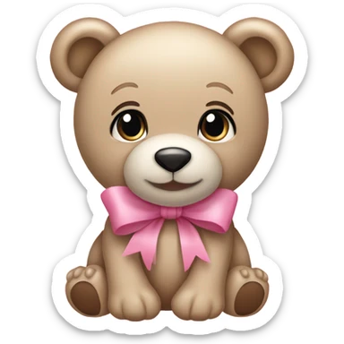 Light Beige female teddy bear with innocent eyes wearing a pink bow on its right ear sticker
