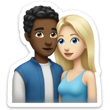 Blond woman with blue eyes kiss man with black hair and blue eyes sticker