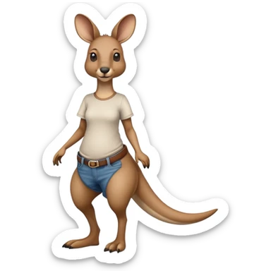 female kangaroo anthropomorphised wearing jeans and a t-shirt walking upright sticker