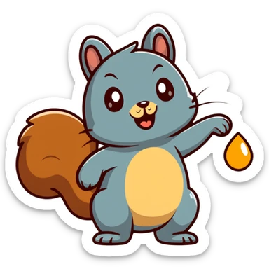Cartoon squirrel with obvious big drool droplet hanging from mouth, extremely hungry, stomach growling sticker