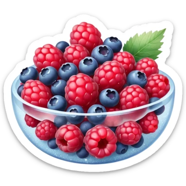 small mix of whole frozen berries including raspberries, strawberries, blueberries, redcurrants, coated with a light frost layer, slightly muted colors and icy sparkle, loosely clustered or lightly scattered, no bag, bowl, or garnish, just the fruits, soft lighting, subtle shadows, emoji scale sticker
