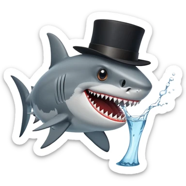 A shark wearing a top hat that’s eating water because he lives in the water ￼ sticker