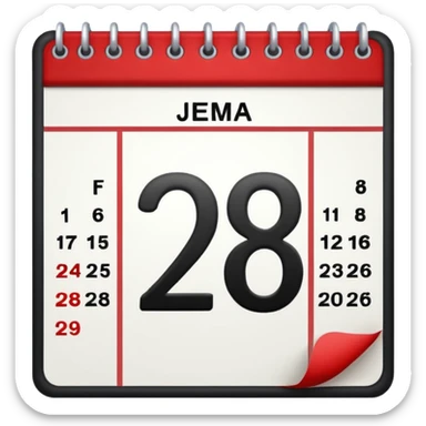 calendar with number 28, white page and red top sticker