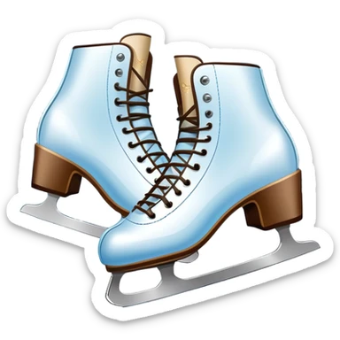 An icon showing In the background, twinkling lights, winter trees, and cheering spectators create a festive atmosphere. a pair of elegant ice skates gliding across a smooth, frozen rink with snowflakes in the air. Transparent background highlights the grace and charm of ice skating. sticker