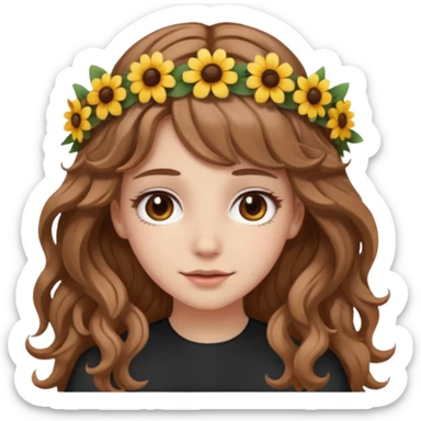 aesthetic white girl with light brown long wavy hair and brown eyes sticker