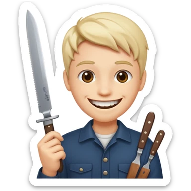 L'émoji : 😁 mais qui tien un couteau dans sa main sticker