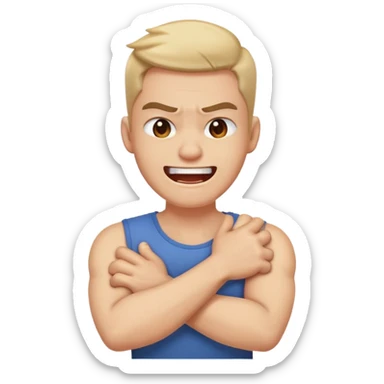 Arms crossed holding neck angry face laughing sticker