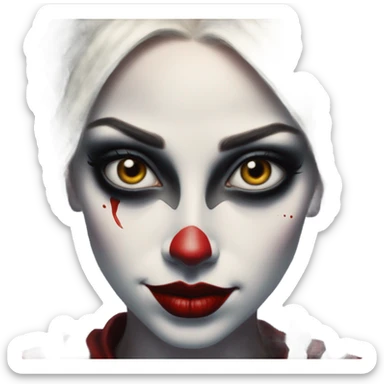 Dalahäst in Harley Quinn style, oil paint, mysterious eyes, intricate lips, masterpiece portrait, odd perspective, beautiful, desirable, logical sticker