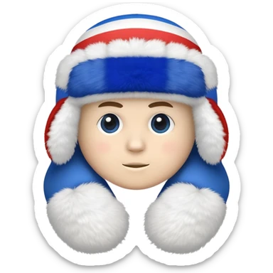 white ushanka winter hat with Russian tricolor flag (white, blue, red) prominently displayed on the front sticker