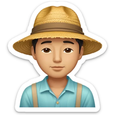 asian man straw hat make te eye closed sticker