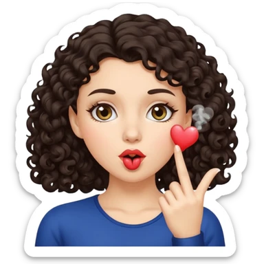 White girl with dark curly hair blowing a kiss sticker