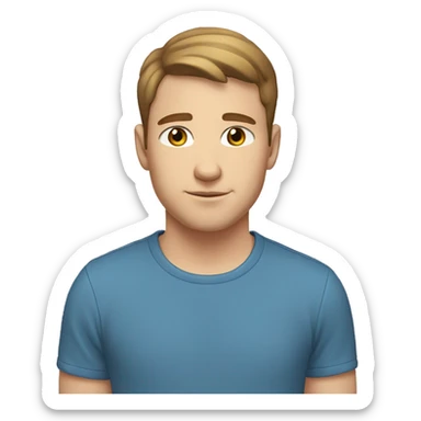 A 20 year old, white man, with short brown hair,   with blue eyes wearing a t-shirt. sticker