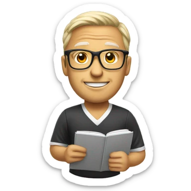 white soccer coach with eyeglasses holding a notebook sticker