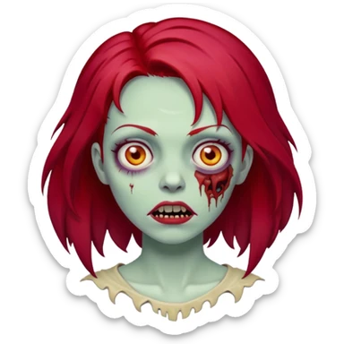 Zombie emoji woman with cherry red hair sticker