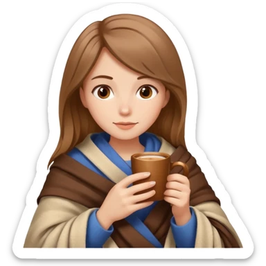 Beige Brown hair Girl drinking coffee, with a cozy blanket and book sticker