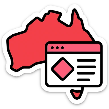 map of Australia with digital web page overlay, modern, red and white, Microsoft Power Pages theme icon sticker