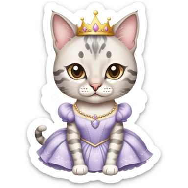 White and grey bengal cat wearing a princess dress  sticker