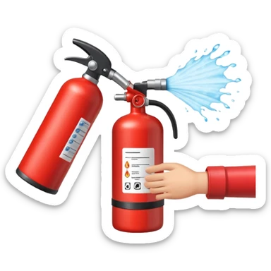 hand holding Fire extinguisher
 and puts out fire sticker