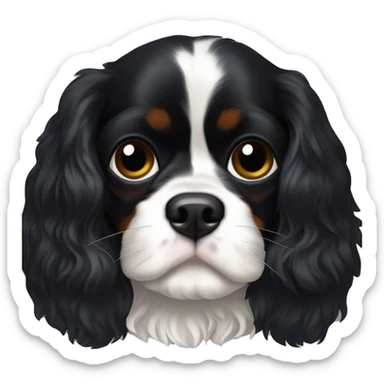 Small completely black Cavalier King Charles spaniel with black fur on his whole face and white fur on chest sticker