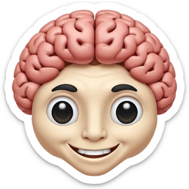 Un cerveau avec un immense sourire blanc, de beaux yeux noirs et de gros bras musclés qui sortent du cerveau sticker