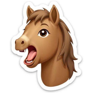 Cinematic Cute Yawning Brown Welsh Pony Portrait Emoji, Head tilted slightly with a dramatic, wide-open yawn, showcasing a sturdy, brown-colored form with softly drooping ears and sleepy, half-closed eyes, Simplified yet irresistibly adorable features, highly detailed, glowing with a soft, cozy earthy glow, high shine, relaxed yet expressive, stylized with a dash of rustic charm, soft glowing outline, capturing the essence of a drowsy yet affectionate brown Welsh pony that appears ready to stretch and yawn its way off the screen! sticker