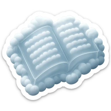 top view of a thick open book made entirely of small, very bright white fluffy convex clouds, matte glass style, emphasis on volume and airiness, no background sticker