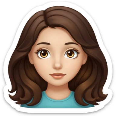 girl with wavy long dark brown hair, brown eyes, light to medium complexion, long lashes, almons shapes eye sticker