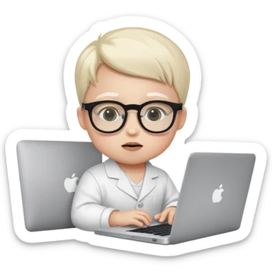 baby white skin bull in fancy glasses sitting in front of a macbook, working  sticker