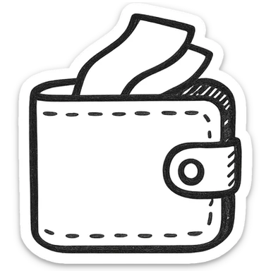 wallet, hand-drawn outlined icon style, playful and sketchy sticker