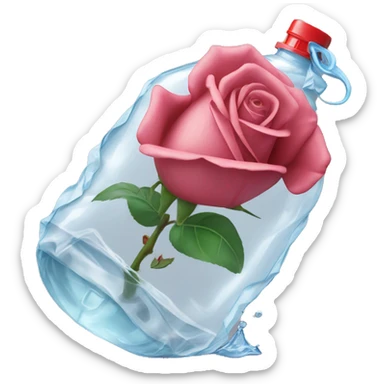 rose emerging from a crumpled water bottle sticker