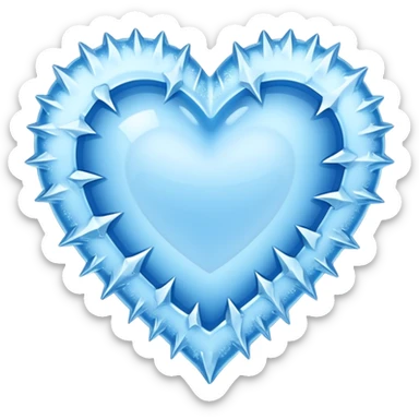 An ice blue heart with frost and jagged ice crystals covering it sticker