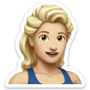 blonde woman working out with a black tank top and a blue shorts and she is holding a dumbell sticker