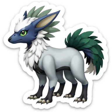 Shiny Black Grey White and Dark-Green Trico-Nargacuga-Silvally-Skiddo-Sprigatito-Absol-fusion (full body) sticker