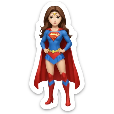 Isolated, ultra detailed illustration of the most incredibly realistic and beautiful superwoman, DC Hero, char6. Full body, orginal outfit with a modern seductive style, perfect makeup, long flowing brown hair, perfect makeup, 
figurine imaginable, toy style. sticker