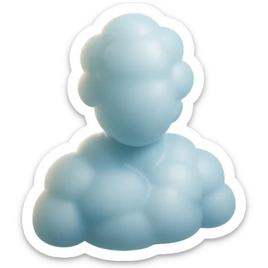 person made entirely of white fluffy convex clouds, shoulders up, front view, matte glass style sticker