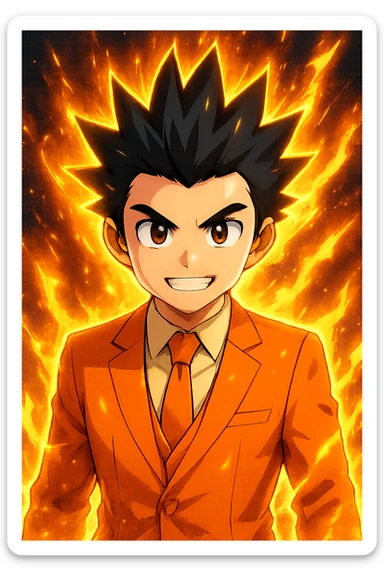 Add a glowing power-up aura around the determined anime character with spiky black hair. Keep the background transparent. The style should resemble a vibrant anime illustration with dynamic glowing effects around the character's hair and body. sticker