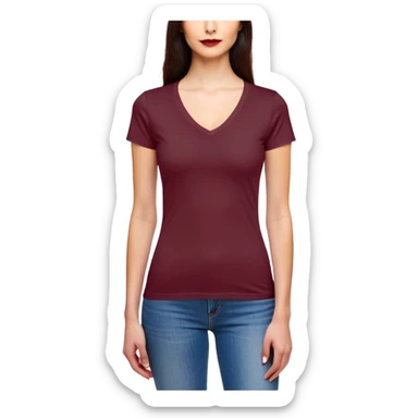 fitted wine red V-neck t-shirt, slim fit, cropped length, form-fitting, only the garment, no model sticker